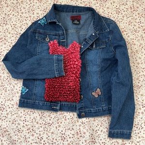 90s Vintage Popcorn Shirt Puffy Shirt and Jean Jacket